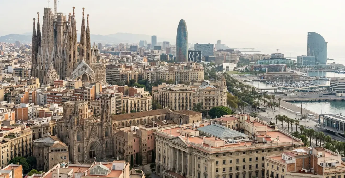 Vista panorámica de Barcelona mostrando diversidad arquitectónica entre barrios y distritos